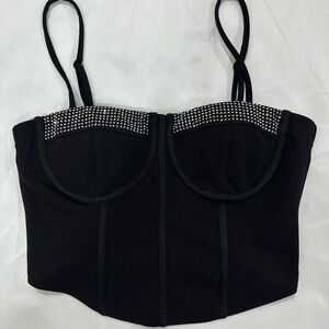 Moa Moa Black Ruched Bustier Top with Thin Straps